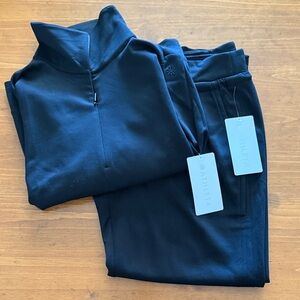 Athleta Black Allure 1/4 zip Pullover with Black Allure Joggers Set